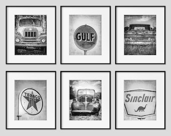 Vintage Trucks Wall Art Decor, Vintage Gas Signs, Boy Room Decor, Rustic Car Wall Art, Trucks & Cars Nursery Wall Art Decor, Print Set of 6