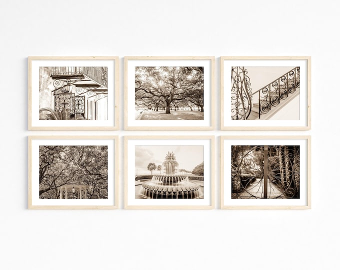 Charleston Photography Wall Art Prints or Canvas Set. Black & White Charleston Photography Gallery Wall Art Set of 6 Prints. Gift for Her.