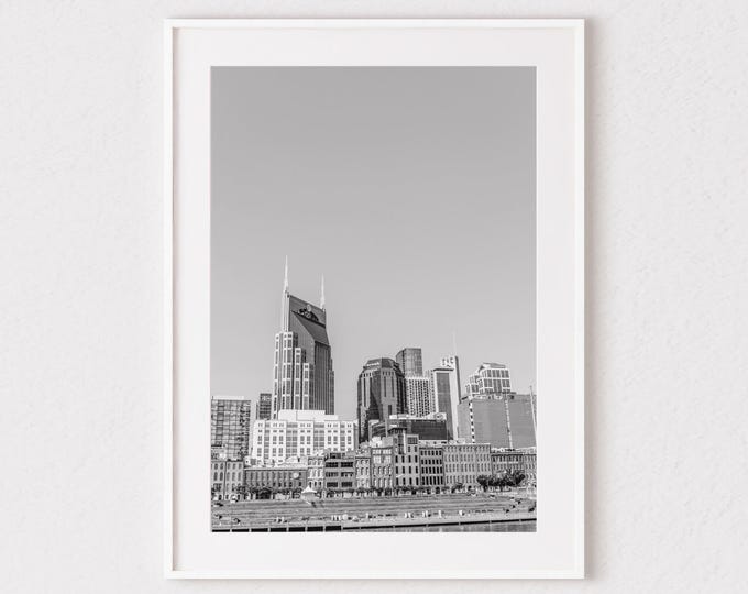 Black & White Nashville Wall Art Print or Canvas. Nashville Skyline Photography Wall Decor. Wall Art Print of Music City. Gift for Him.