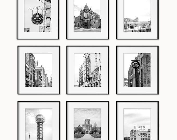 Knoxville Art Print Set of 9. Knoxville Tennessee Black & White Photography Wall Art Decor. Art for Gallery Wall, Discounted Set.