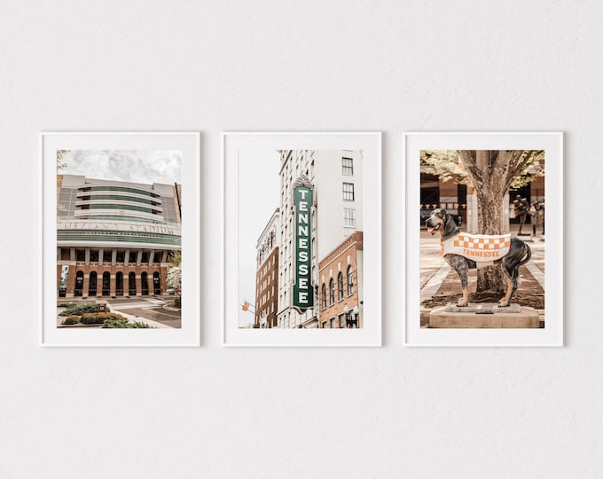 Knoxville Prints or Canvas Set for Wall Art. Knoxville, TN Photography Prints Set of 3 with the Tennessee Sign, Neyland Stadium & Smokey.