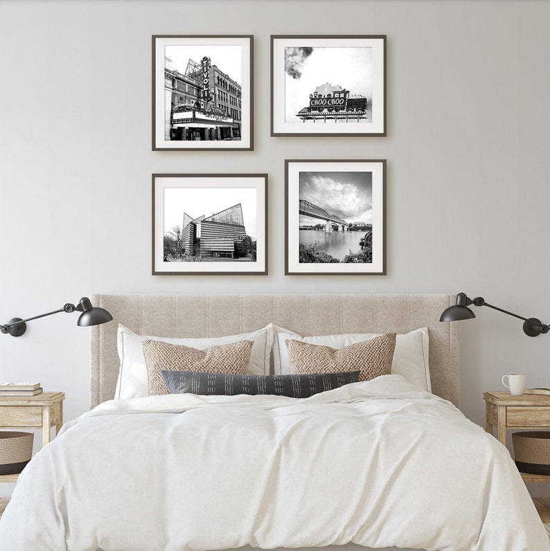 Chattanooga Photography Print Set, Chattanooga Wall Art, Black & White, Walnut St Bridge, Framed Chattanooga Prints, Chattanooga Canvas Set image 2