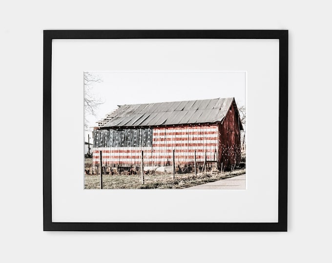 Rustic Patriotic American Flag Barn Wall Art Photography Print or Canvas. Farmhouse American Flag Art Print. Americana. Metal or Wood Print.
