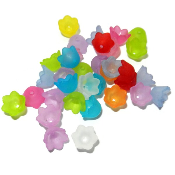Small Frosted Acrylic Tulip Bell Flower Beads, Mix of Colors