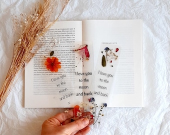 I love you to the moon and back, Floral Bookmark, Christmas gift, Secret Santa gift, Pressed Flower Bookmark, Christmas stocking fillers