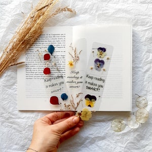 Keep reading you smart Pressed Flower bookmark, marque page, mothers day gift, handmade bookmark, Christmas gift, Xmas Stocking fillers image 1