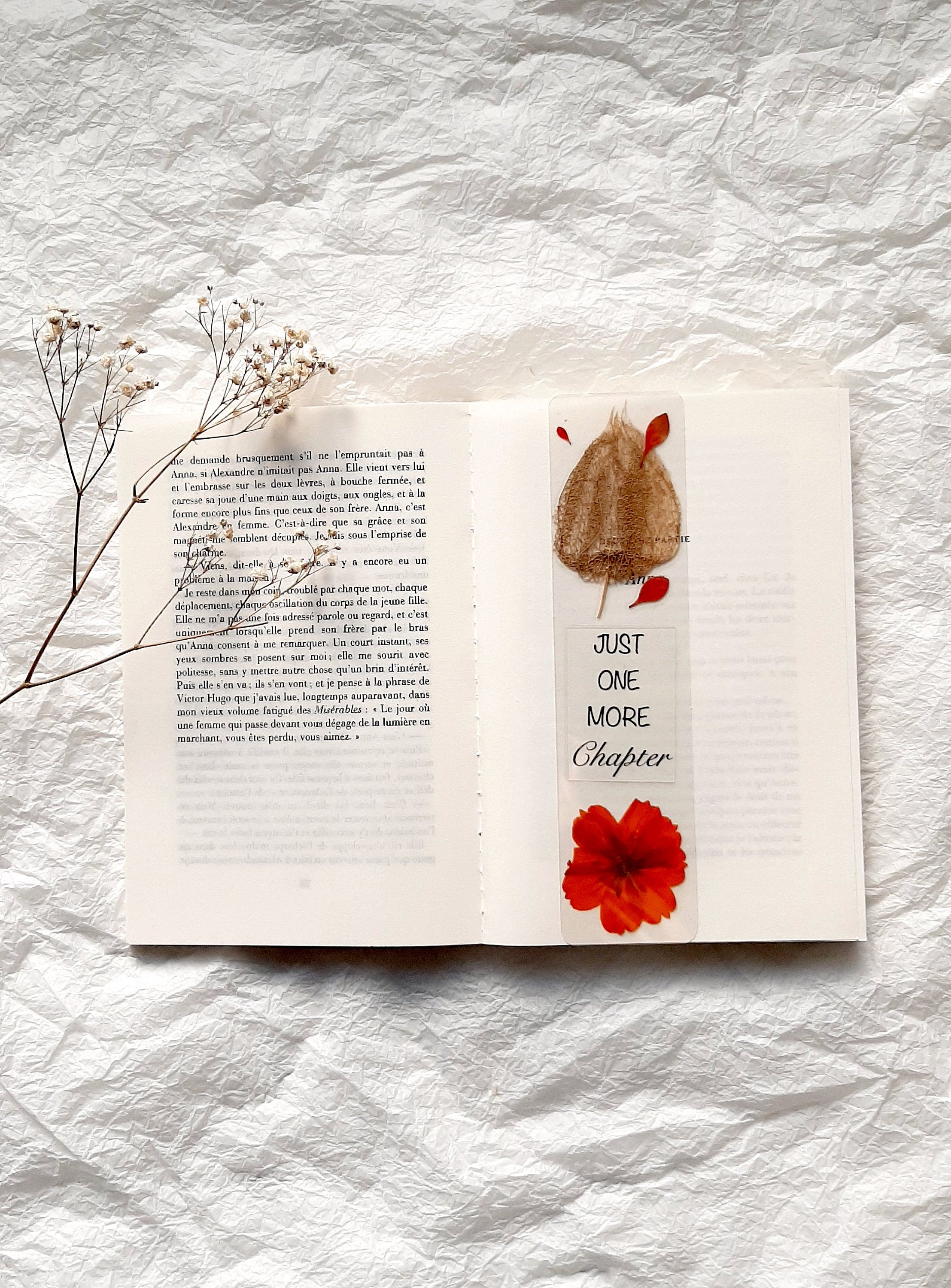 Just One More Chapter, Pressed Flower Bookmark, Marque Page