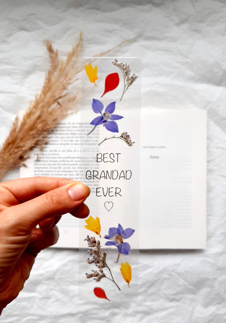 Best Grandad dad bookmark, pressed flower bookmark, Christmas gift, stocking fillers, Love you dad, marque page fleurs séchées, gift for him image 4