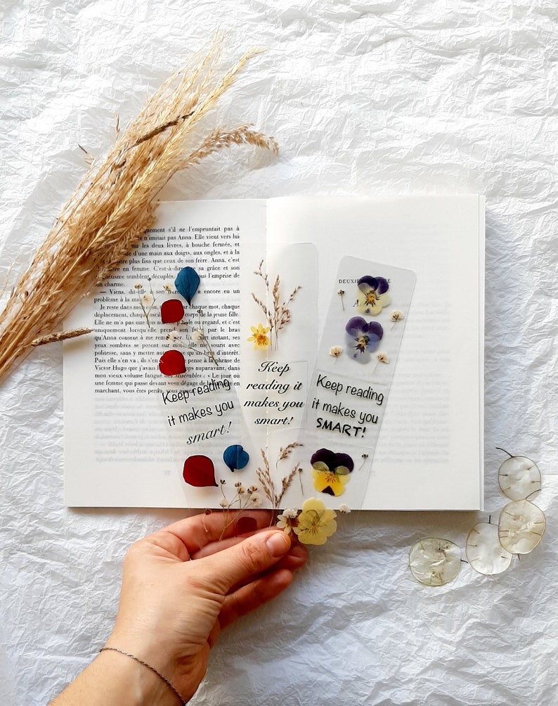 Keep reading you smart Pressed Flower bookmark, marque page, mothers day gift, handmade bookmark, Christmas gift, Xmas Stocking fillers image 1