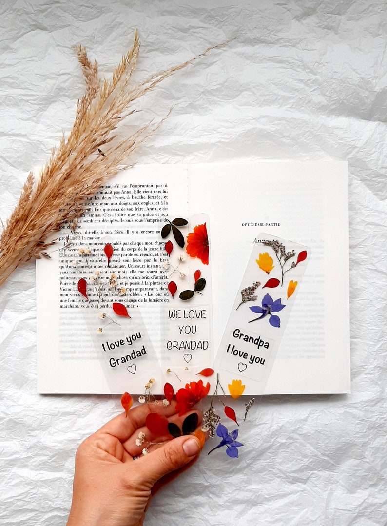 Best Grandad dad bookmark, pressed flower bookmark, Christmas gift, stocking fillers, Love you dad, marque page fleurs séchées, gift for him image 1