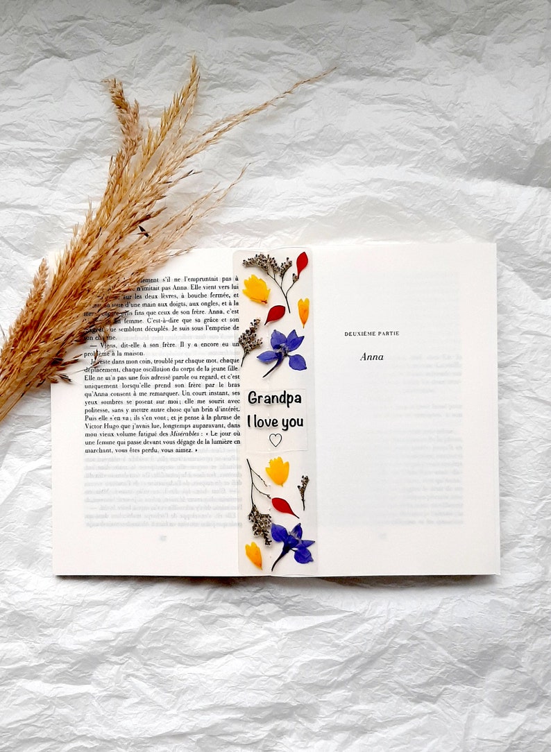 Best Grandad dad bookmark, pressed flower bookmark, Christmas gift, stocking fillers, Love you dad, marque page fleurs séchées, gift for him image 3