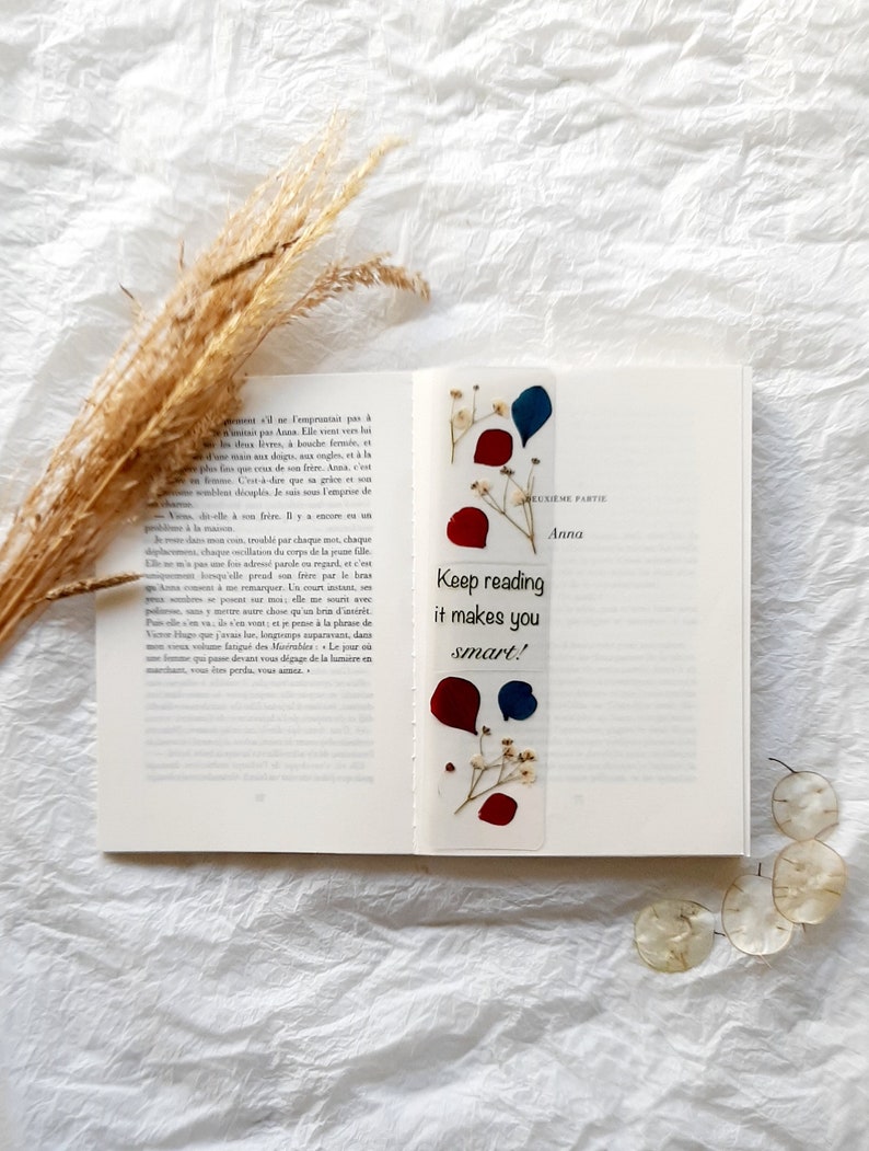 Keep reading you smart Pressed Flower bookmark, marque page, mothers day gift, handmade bookmark, Christmas gift, Xmas Stocking fillers image 6
