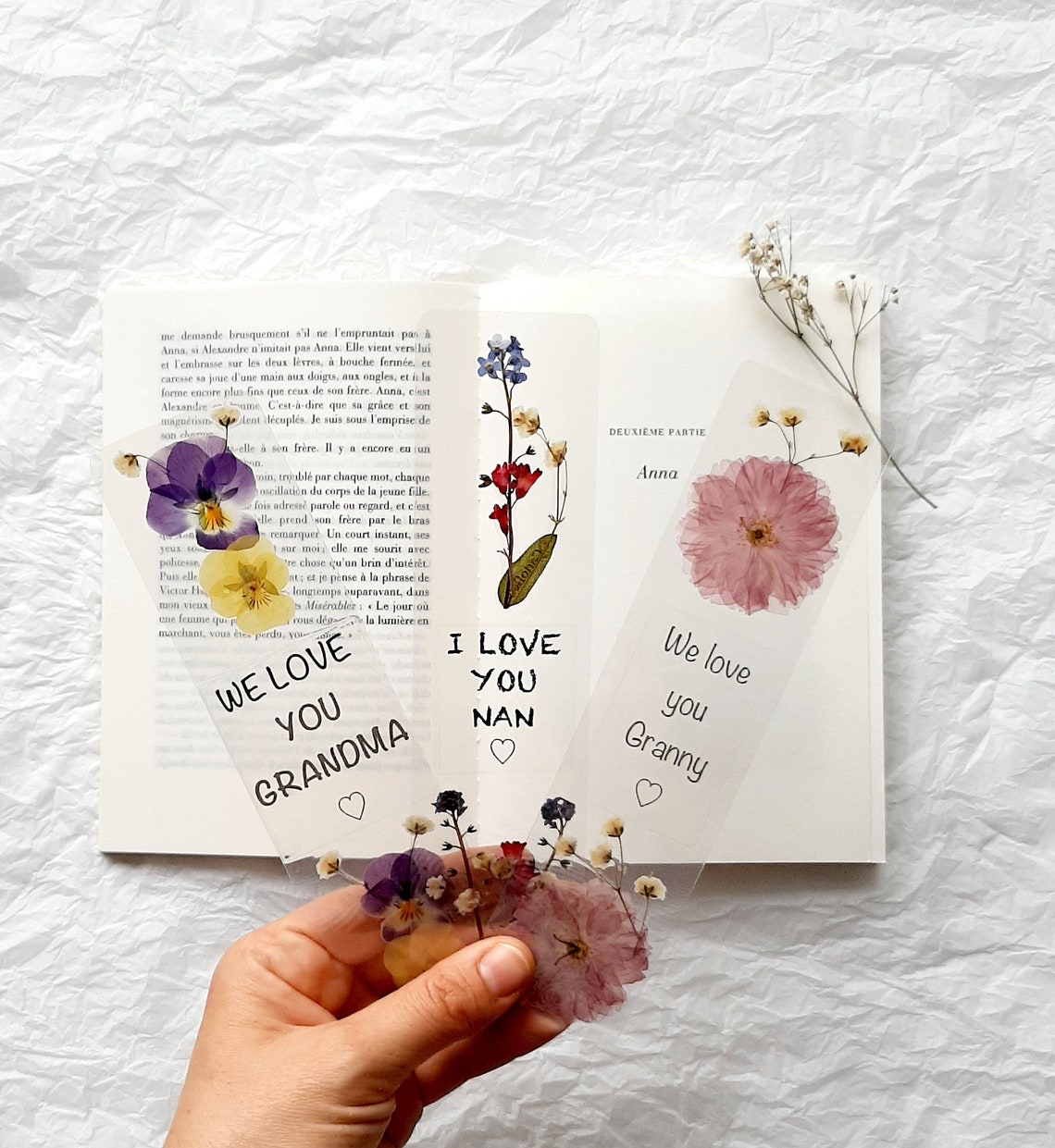 I love you Nana bookmark real pressed flowers granny gift | Etsy