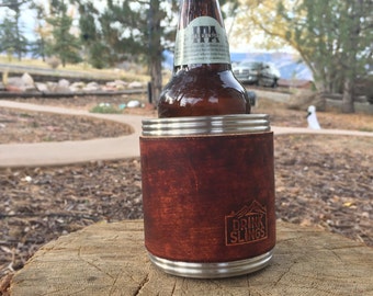 Drink Slings Personalized Can Cooler, Leather Can Cooler, Stainless Steel Bottle Cooler, Groomsmen Gifts