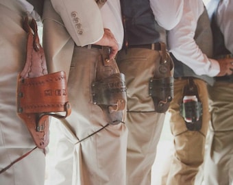 Handmade Leather Beer Holster: Rustic Groomsman Gift