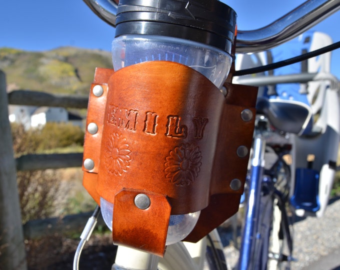 Personalized Leather Bicycle Cup Holder: Handlebar Accessory