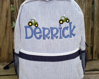 School Backpack, Seersucker school bag, monogram, personalized back  to school bag