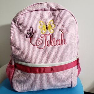 School Backpack, Seersucker school bag, monogram, personalized back  to school bag
