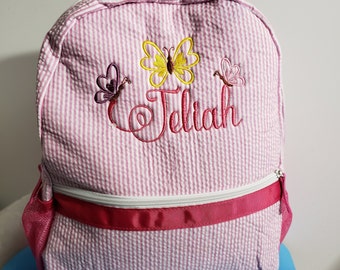 School Backpack, Seersucker school bag, monogram, personalized back  to school bag