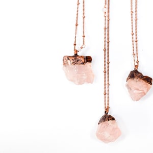 Rose Quartz crystal necklace Electroformed crystal necklace Raw crystal necklace Rose Quartz crystal jewelry image 1