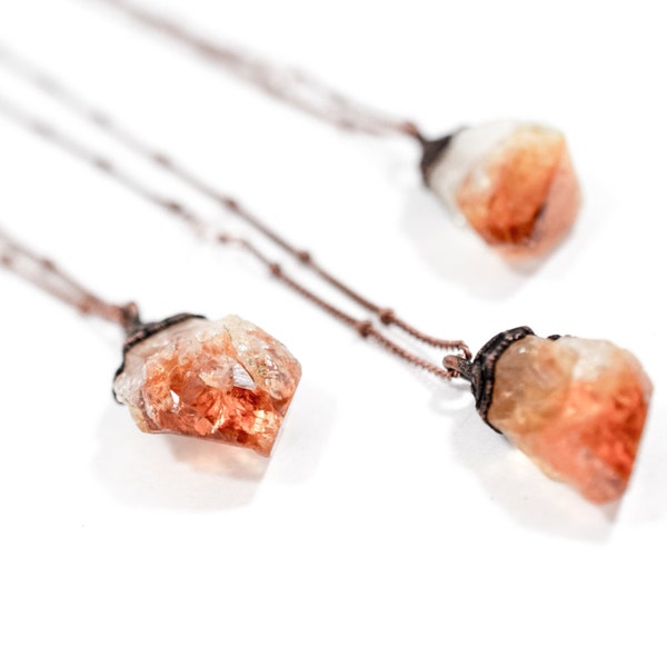 Raw citrine necklace | Citrine necklace | Crystal pendant on copper chain | Rough citrine crystal