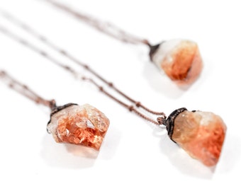 Raw citrine necklace | Citrine necklace | Crystal pendant on copper chain | Rough citrine crystal