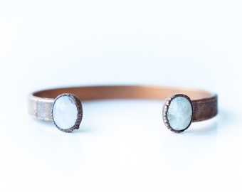 Moonstone Cuff Bracelet | Polished Rainbow Moonstone Cuff Bracelet | Electroformed Jewelry | Natural Moonstone jewelry | Copper Bracelet