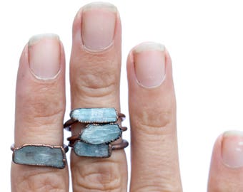Kyanite ring | Blue Kyanite ring | Electroformed Kyanite ring | Kyanite mineral ring | Kyanite healing crystal jewelry | Kyanite Bar Ring