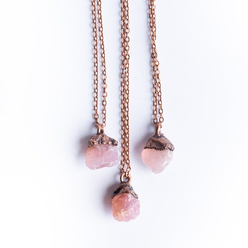 Rose Quartz Necklace Electroformed Crystal Necklace Raw | Etsy