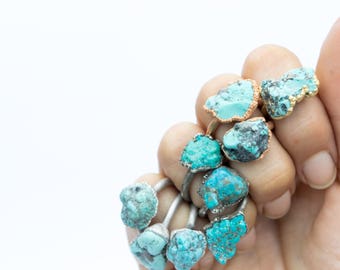 SALE Turquoise nugget ring | Raw turquoise stacking ring | Turquoise stone ring | Nevada turquoise  | Organic stone jewelry | Mineral ring