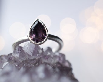 SALE Silver Amethyst statement ring | Amethyst teardrop ring | Silver amethyst ring| Raw amethyst  | Silver Amethyst ring