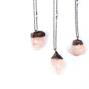 Rose Quartz crystal necklace | Electroformed crystal necklace | Raw crystal necklace | Rose Quartz crystal jewelry