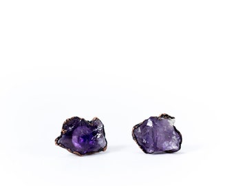 Amethyst crystal earrings | Amethyst post earrings | Amethyst point studs | February Birthstone earrings | Raw amethyst post earrings