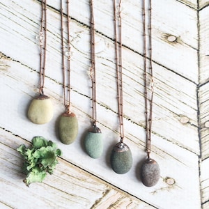 Beach pebble necklace Raw stone necklace Beach stone necklace Pebble pendant on copper chain Marthas Vineyard beach pebble necklace image 1