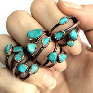 Turquoise nugget ring | Raw turquoise stacking ring | Turquoise stone ring | Nevada turquoise jewelry | Organic stone jewelry | Mineral ring
