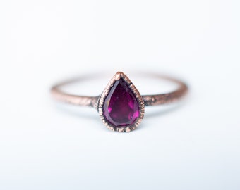 Faceted Garnet ring | Deep Red Garnet ring | Electroformed Garnet ring | January Birthstone ring | Teardrop Garnet Ring | Birthstone Jewelry