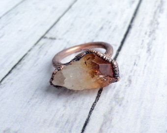SALE Raw citrine ring | Citrine crystal ring | Citrine and copper ring | Real citrine fashion jewelry | Raw citrine crystal statement ring