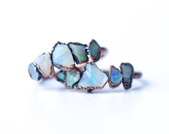 Ring met meerdere stenen | Ruwe opaalring | Ruwe opaalring | Australische vuuropaal sieraden | Vuuropaalring | Ruwe Australische opaalring