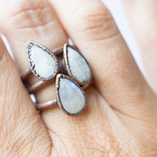 Rainbow Moonstone Ring Simple Stone Stacking Ring Etsy
