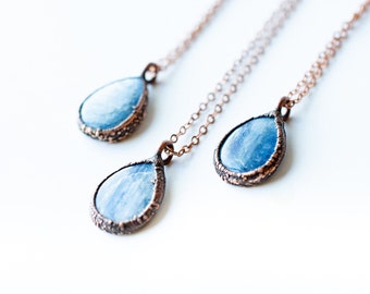 Kyanite teardrop necklace | Raw kyanite jewelry | Kyanite crystal pendant | Blue kyanite necklace | Rough kyanite jewelry | Kyanite necklace