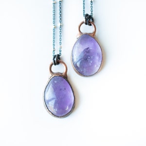 Amethyst teardrop necklace | February Birthstone pendant | Handmade crystal jewelry | Copper and sterling necklace | Amethyst Necklace