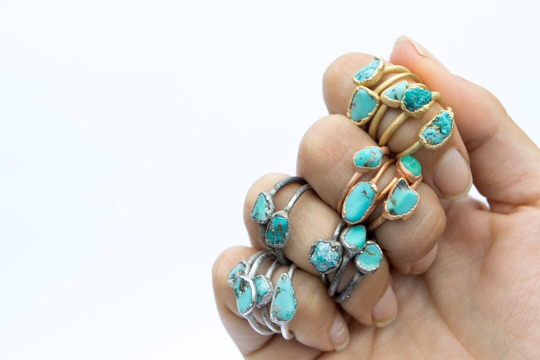 Turquoise Stackable Rings SALE Turquoise Nugget Ring | Raw Turquoise Stacking Ring | Turquoise ...