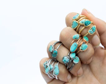 SALE Turquoise nugget ring | Raw turquoise stacking ring | Turquoise stone ring | Nevada turquoise  | Organic stone jewelry | Mineral ring