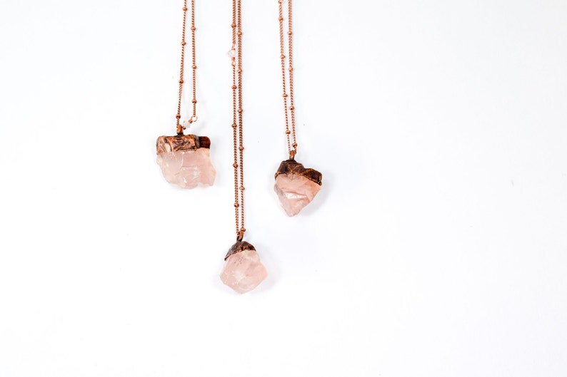 Rose Quartz crystal necklace Electroformed crystal necklace Raw crystal necklace Rose Quartz crystal jewelry image 3