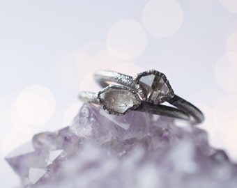 Oxidized Silver Crystal Ring | Herkimer diamond ring | Electroformed crystal ring | Crystal quartz ring | Rock quartz crystal statement ring