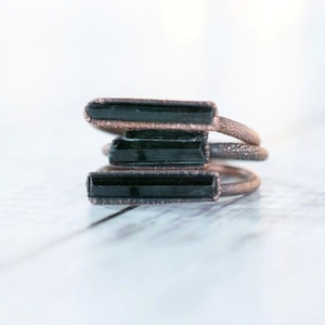 Dark blue-green tourmaline ring | Raw tourmaline ring | Electroformed tourmaline ring | Raw gemstone ring | Tourmaline crystal ring