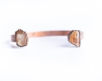 Raw Topaz Cuff | Raw Mineral Cuff | Raw Topaz Crystal Jewelry | Natural Topaz and Copper Bracelet | Raw Crystal November Birthstone Bracelet