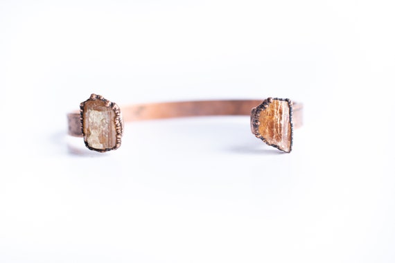 Raw Topaz Cuff | Raw Mineral Cuff | Raw Topaz Crystal Jewelry | Natural Topaz and Copper Bracelet | Raw Crystal November Birthstone Bracelet