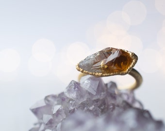 SALE Gold Citrine ring | Natural citrine ring | Raw citrine crystal  | November Birthstone Ring | Citrine and Gold Ring