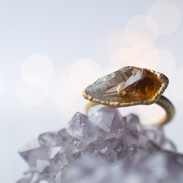 SALE Gold Citrine ring | Natural citrine ring | Raw citrine crystal  | November Birthstone Ring | Citrine and Gold Ring